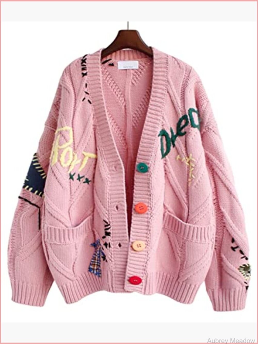 Chunky Cable Knit Cardigan Embroidery Button Down Sweater Jacket - Picture 3 of 6